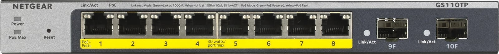 Switch NETGEAR GS110TP, Managed, L2/L3/L4, Gigabit Ethernet, PoE