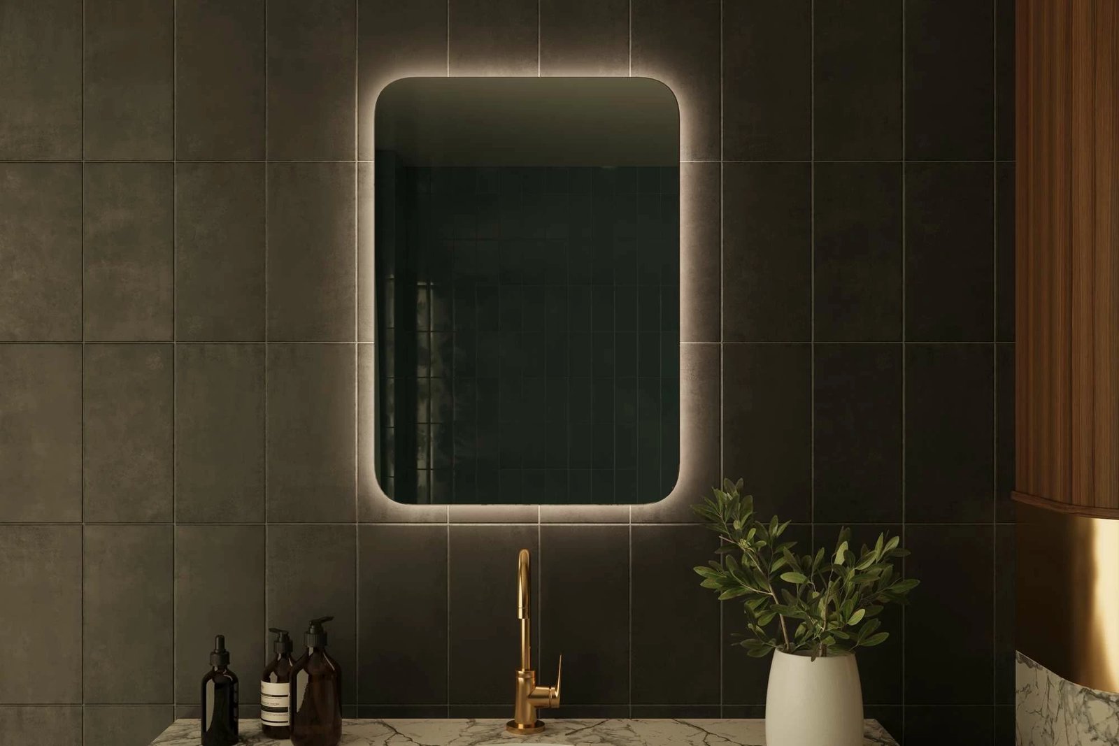 Pasqyrë me dritë LED, Skye Decor, e bardhë, 50x70cm