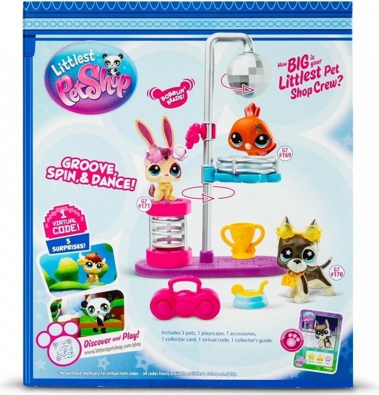 Set figurina Littlest Pet Shop Disco Nights Play Pack, 3 copë, me aksesorë
