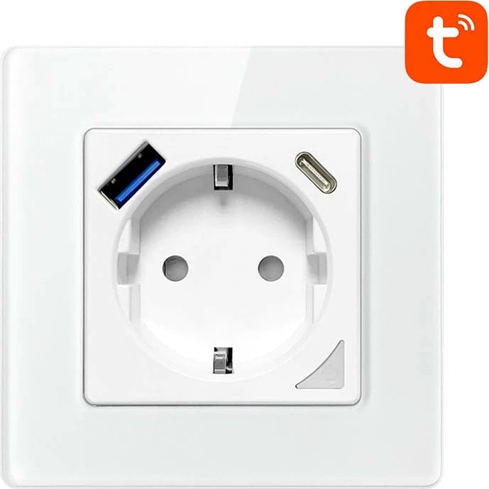 Prizë e mençur muri Avatto N-WOT10-USB-W me Wi-Fi, 2 porta USB-A/USB-C, e bardhë