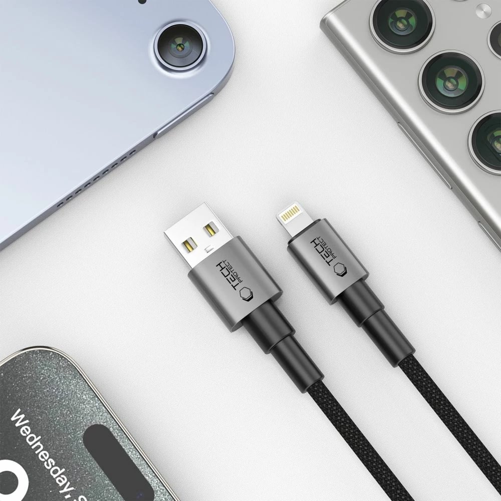 Kabllo karikimi Tech-Protect UltraBoost DNA, USB-A në Lightning, 100 cm, Gri