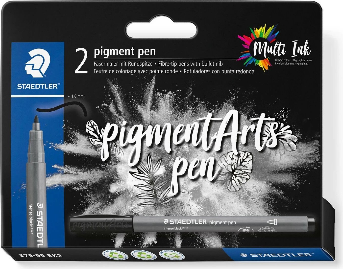Stilolaps pigment STAEDTLER Pigment Arts Intensiv Pen 1mm, 2 copë, e zezë