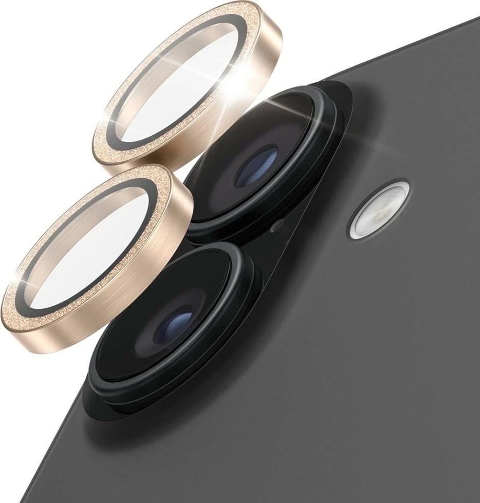 Mbështjellës PanzerGlass Hoops Glitter për kamerë, iPhone 16/16 Plus/17, ari