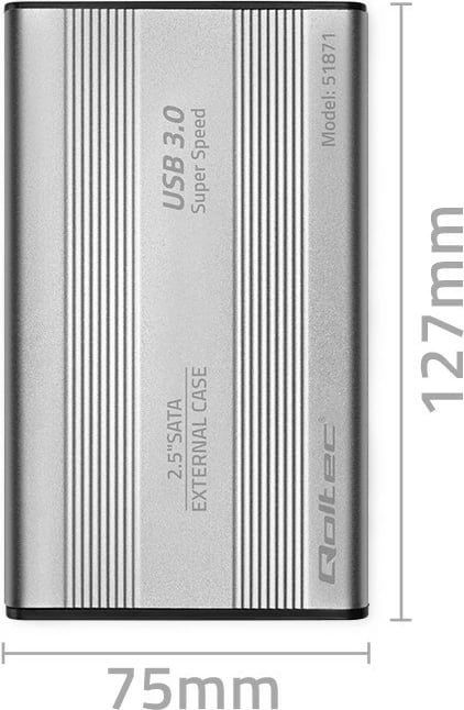 Kasë Qoltec 2.5" për HDD/SSD, USB 3.0, Argjendtë