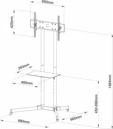 Tavolinë lëvizëse për TV ART STO S-08A, për ekrane 30-65", metal, e zezë