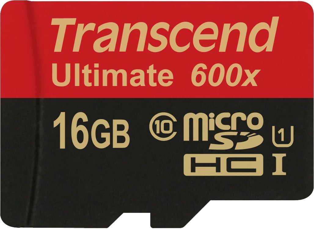 Kartelë memorie Transcend microSDHC Ultimate 600x 16GB, Class 10, e zezë/e kuqe