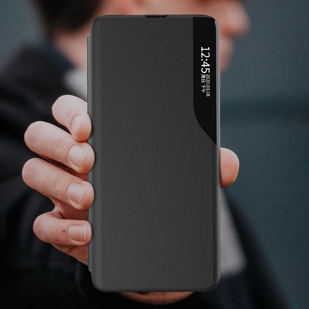 Mbështjellës Hurtel Eco Leather View Case për Samsung Galaxy S22+, me kapak dhe mbajtëse, Kuq