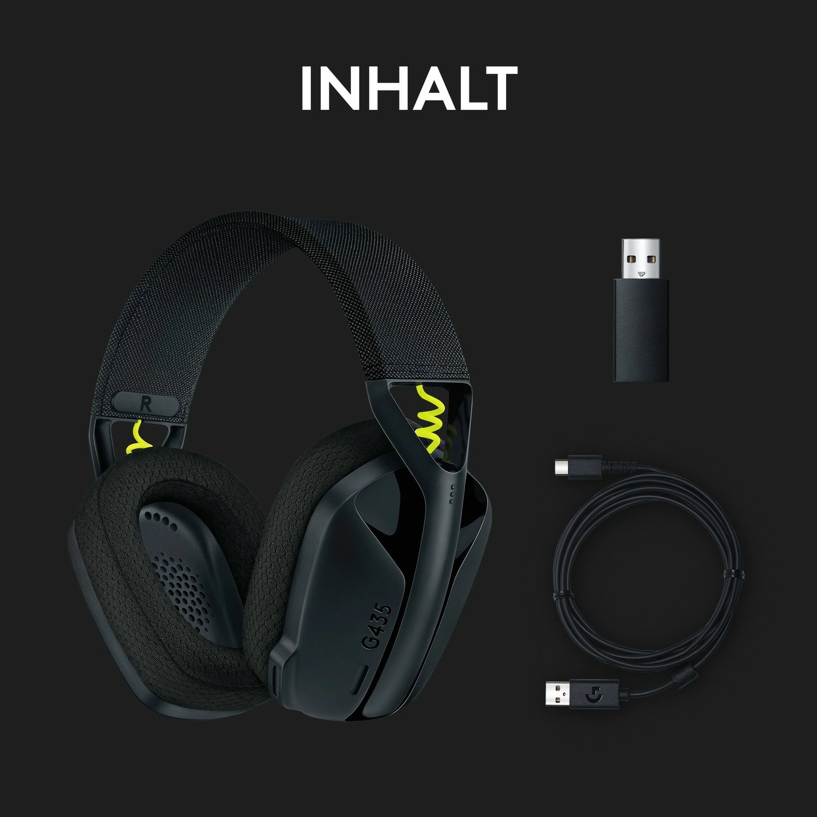 Kufje gaming Logitech G435 LIGHTSPEED, pa tela, e zezë dhe e verdhë neon