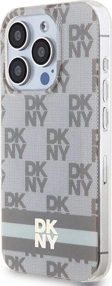 Mbështjellës DKNY IML Checkered Mono Pattern & Printed Stripes MagSafe për iPhone 15 Pro, bezhë