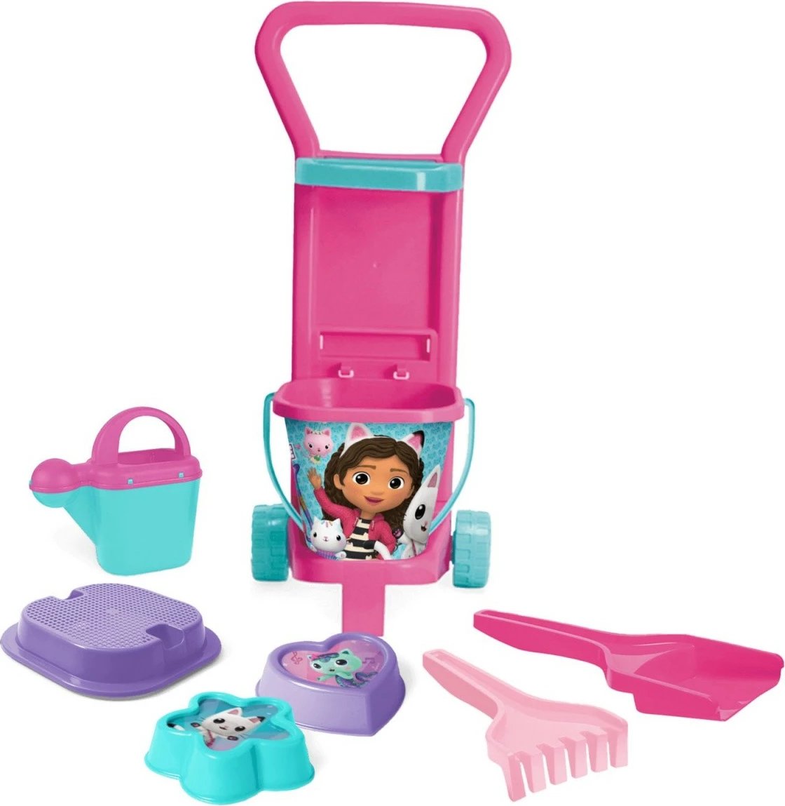 Set lodrash rëre Gabby’s Dollhouse me karrocë, Wader 82170, shumëngjyrëshe, 8 pjesë