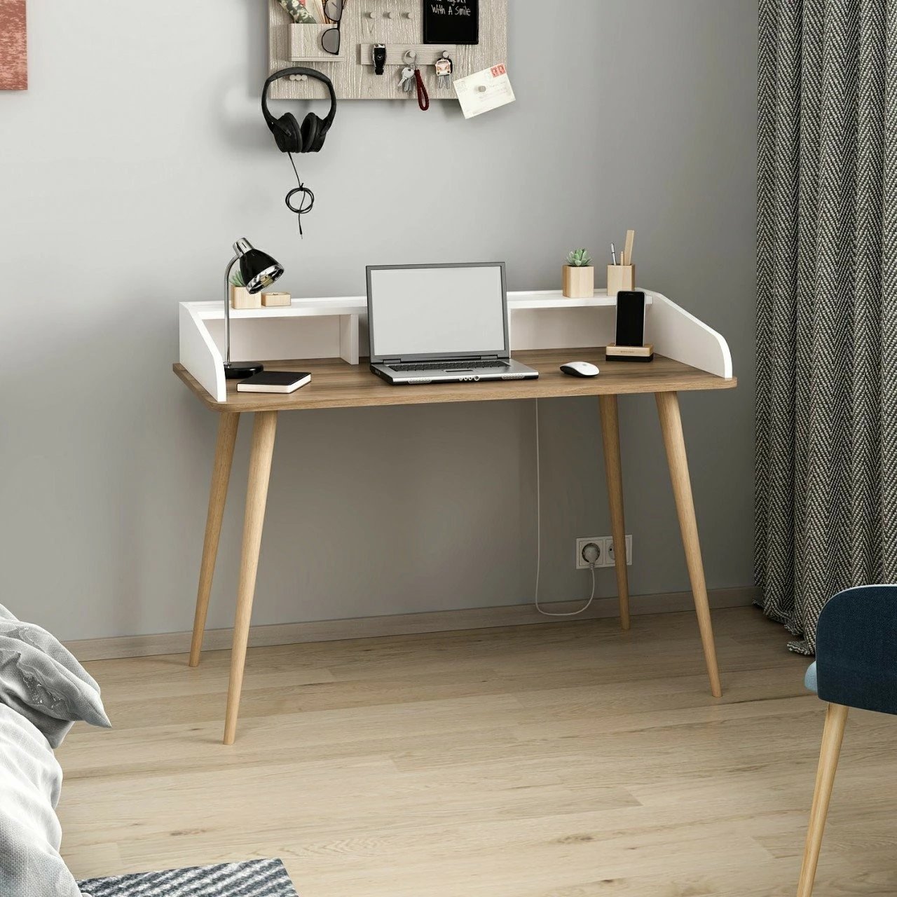 Tavolinë pune për studime, ngjyrë dore dhe e bardhë, Skye Decor