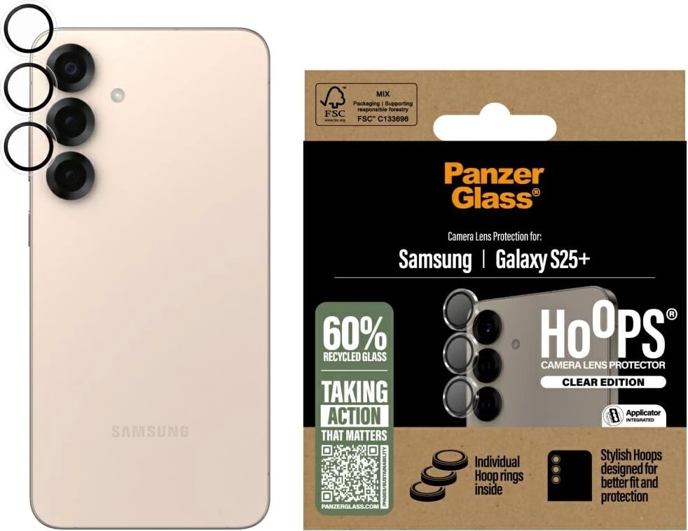 Mbrojtës xhami PanzerGlass Hoops për lente kamerë, për Samsung Galaxy S25+, Transparent