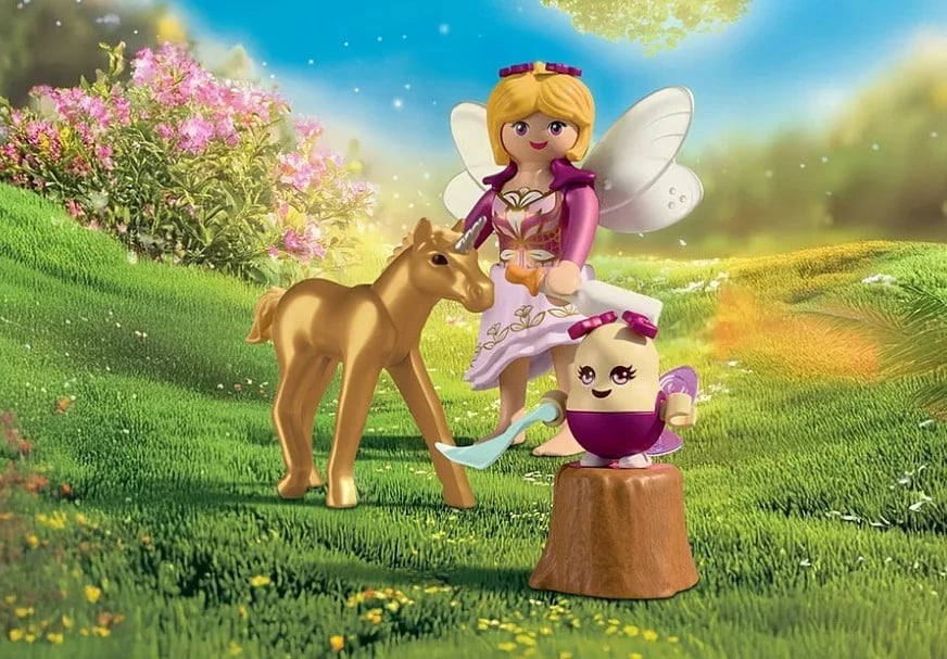 Set figurina Playmobil 71844 Princess Magic, këlysh unikorni me zanë dhe Joyling, 23 pjesë, i artë