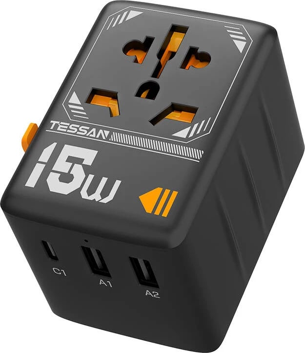 Adapter udhëtimi Tessan WTA-01, 2x USB-A, 1x USB-C, 2500W, argjend