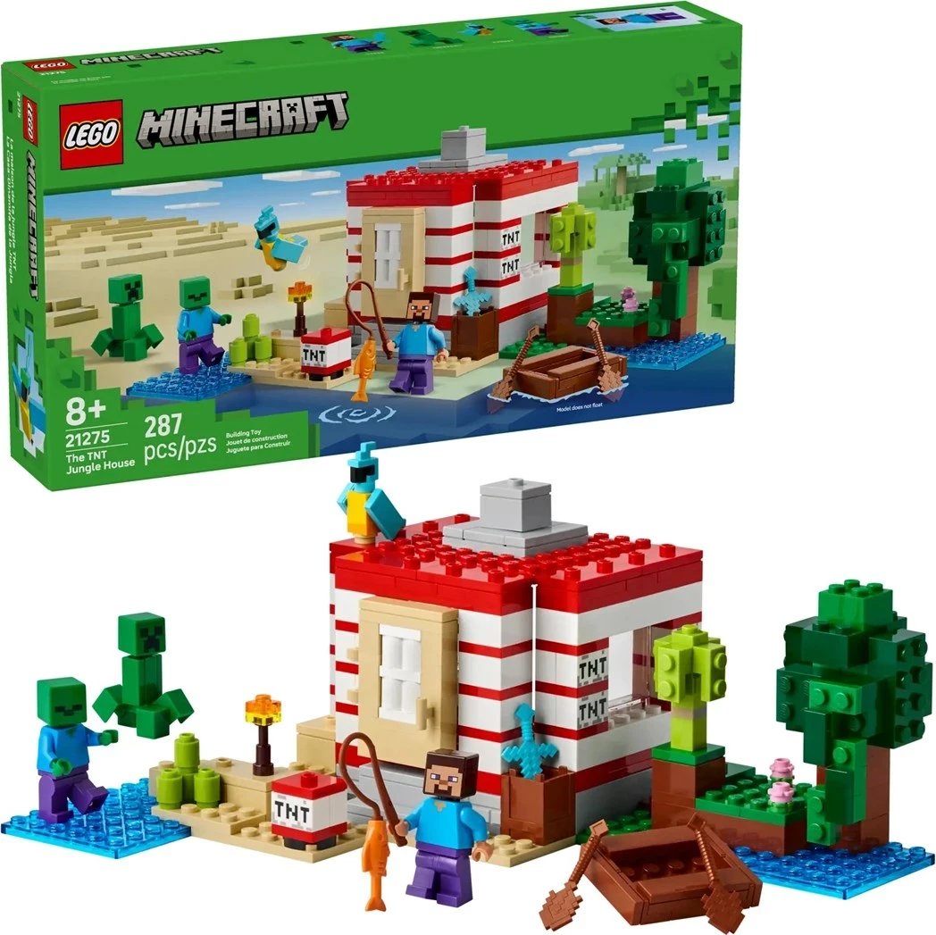 Set LEGO Minecraft 21275 The TNT Jungle House, 287 pjesë