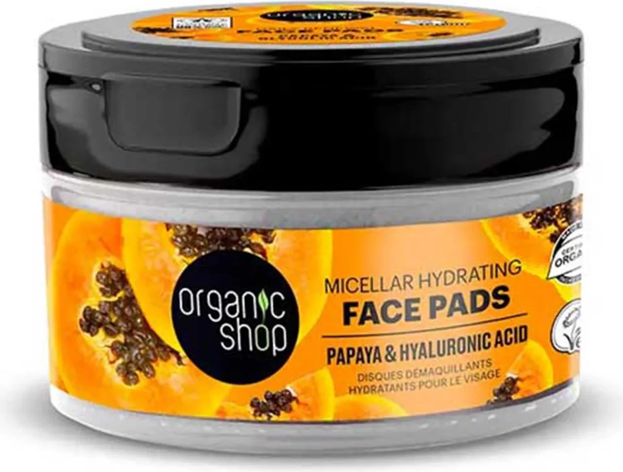 Disqe micellare për fytyrë Organic Shop Papaya & Hyaluronic Acid unisex, 20 copë