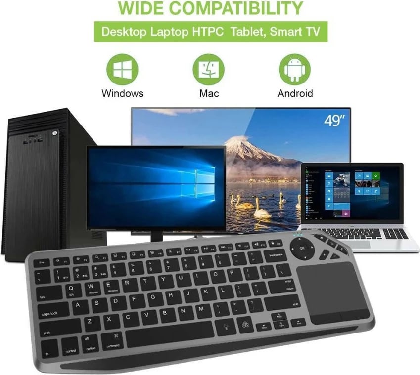 Tastierë wireless Techly 365375 me touchpad, Bluetooth/2.4GHz, LED, e zezë/gri