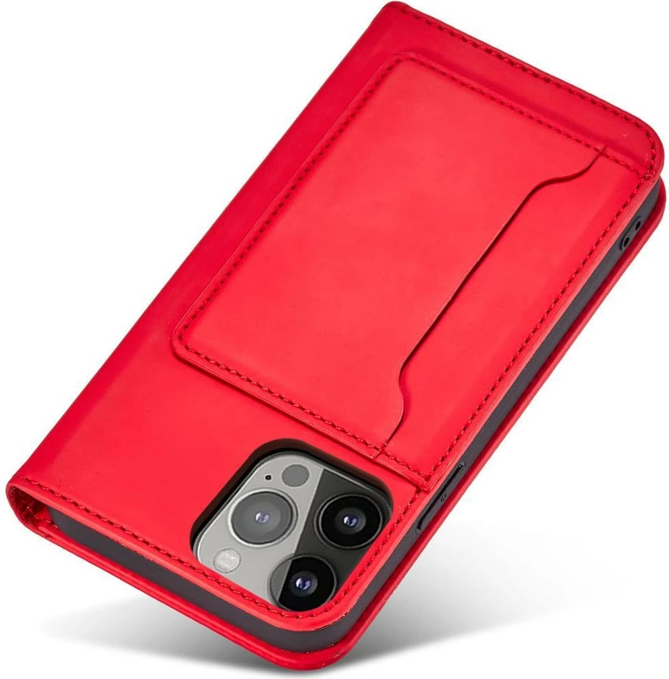 Mbështjellës Hurtel Magnet Card Case për iPhone 14 Pro Max, portofol, qëndrim, e kuqe