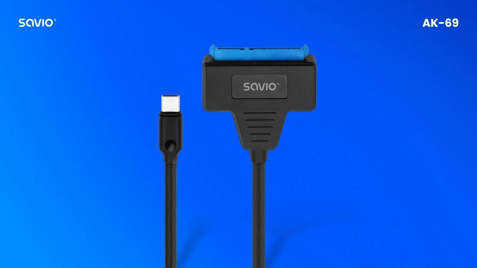 Adapter USB-C në SATA Savio AK-69 për disqe 2.5 inç, i zi