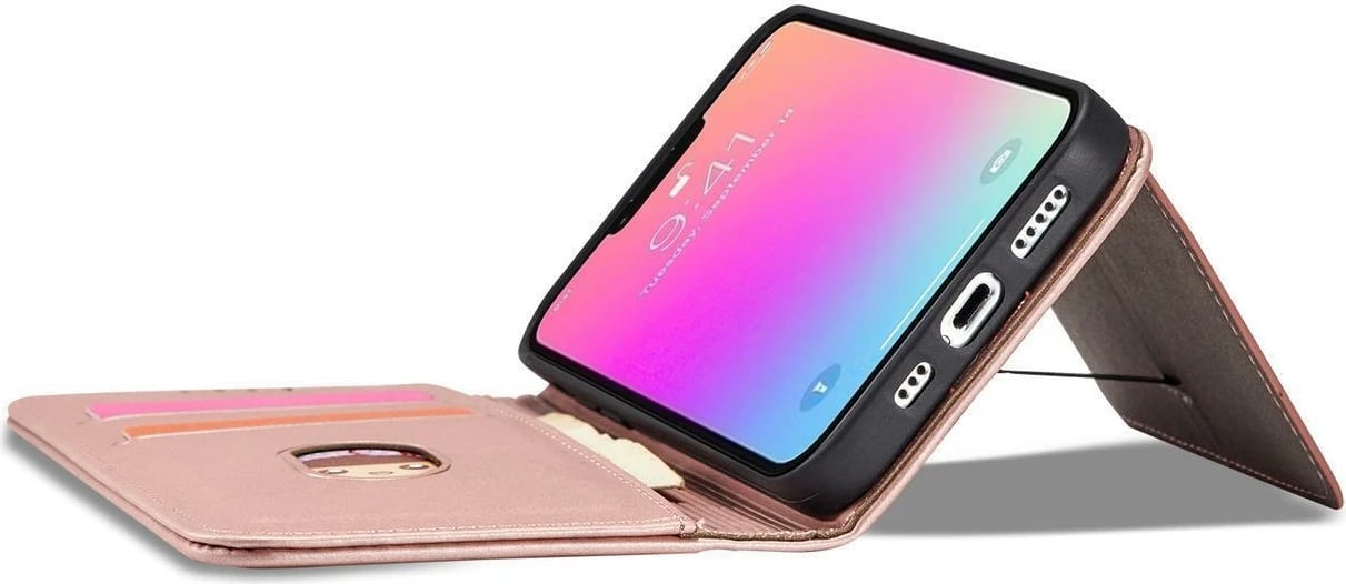 Mbështjellës magnetik Hurtel për Samsung Galaxy S23 Ultra, me portofol dhe mbajtëse, Rozë