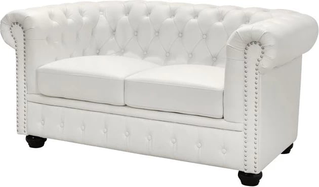 Divan 2 vendësh Chesterfield tipi FH3010.02 Lëkurë sintetike e bardhë mat 155x90x73 cm