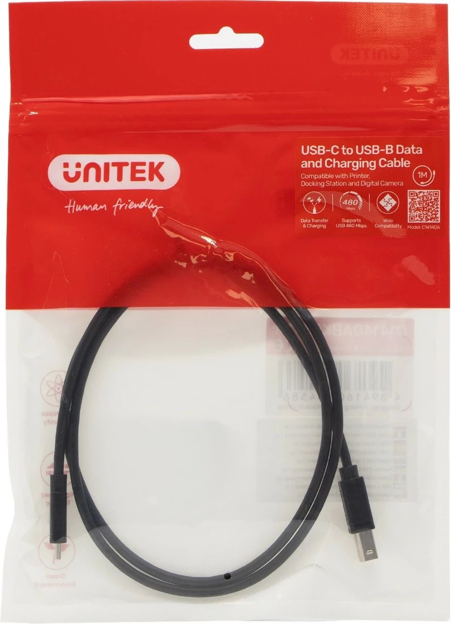 Kabëll Unitek USB-C në USB-B 2.0, 1m, i zi