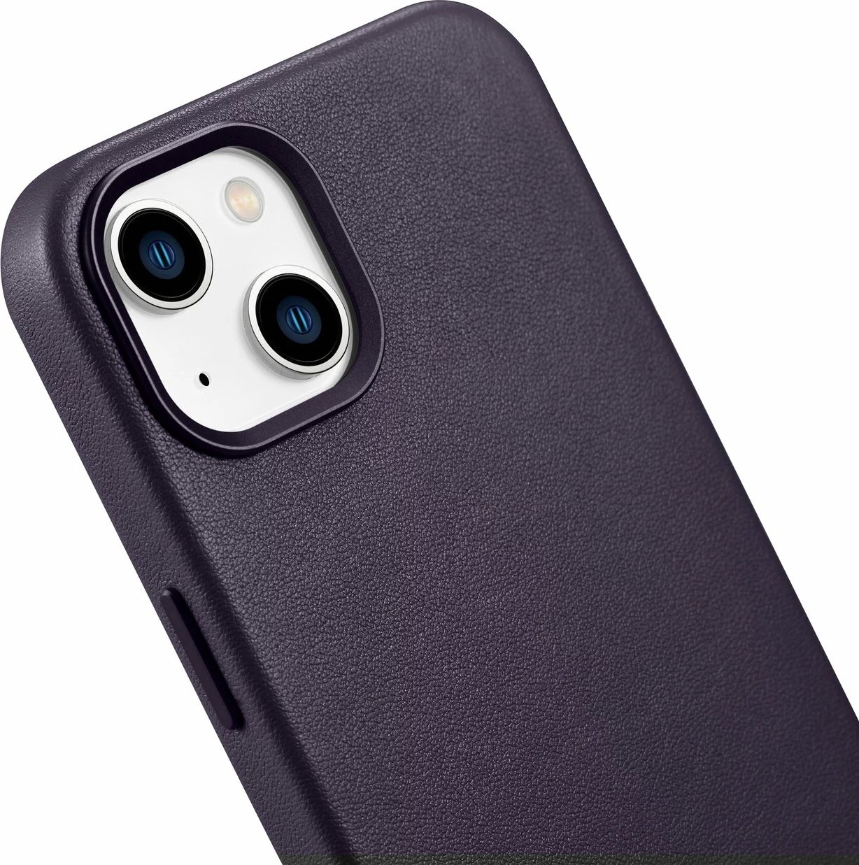 Mbështjellës iCarer për iPhone 14 Plus, lëkurë natyrale, MagSafe, Vjollcë e errët