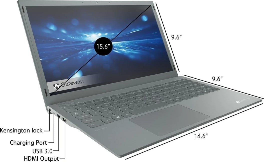 Laptop Gateway GWTN156-11BK, 15.6", Intel Pentium Silver N5030, 4 GB RAM, 256 GB eMMC, Charcoal