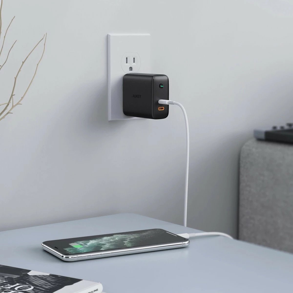 Karikues rrjeti AUKEY PA-D2, 2x USB-C PD 3.0, 36W, i zi
