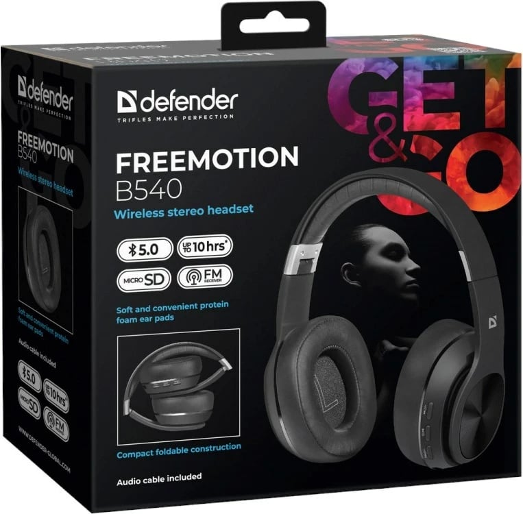 Kufje wireless me mikrofon DEFENDER FREEMOTION B540, e zezë