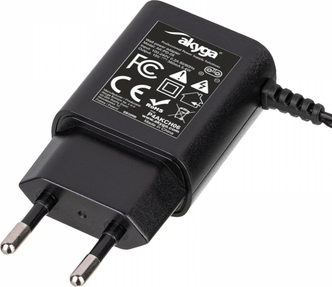 Furnizues energjie AKYGA AK-PD-05 për makinën rroje Philips, 15V, 360mA, 1.5m, Zi