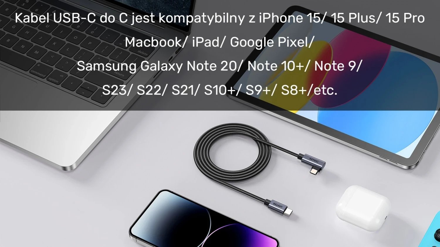 Kabllo Unitek USB-C me kënd 90° PD100W 0,5m, ngjyrë zi-hiri