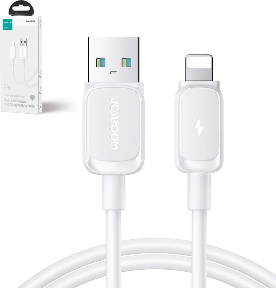 Kabllo Joyroom Multi-Color Series A14, Lightning në USB-A, 1.2m, 2.4A, Bardhë