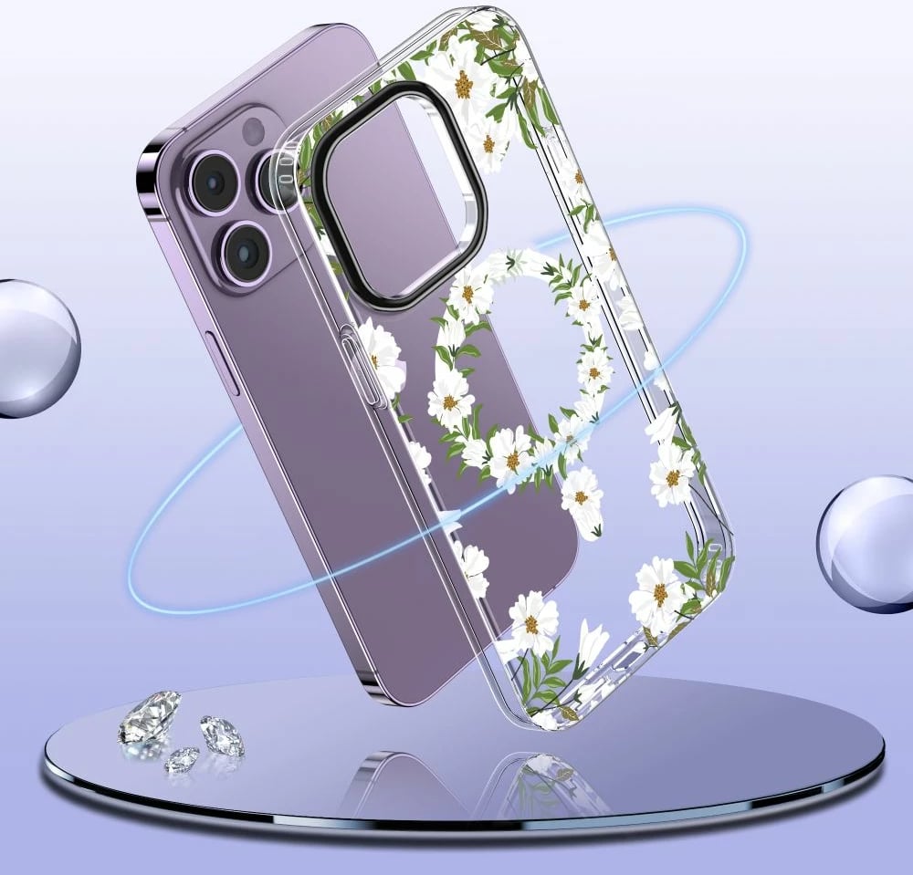 Mbështjellës Tech-Protect MagMood MagSafe për iPhone 15 Pro Max, Lule të bardha