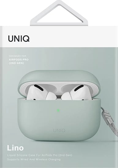 Mbështjellës UNIQ Lino për AirPods Pro 2, silikon, mint, me rrip