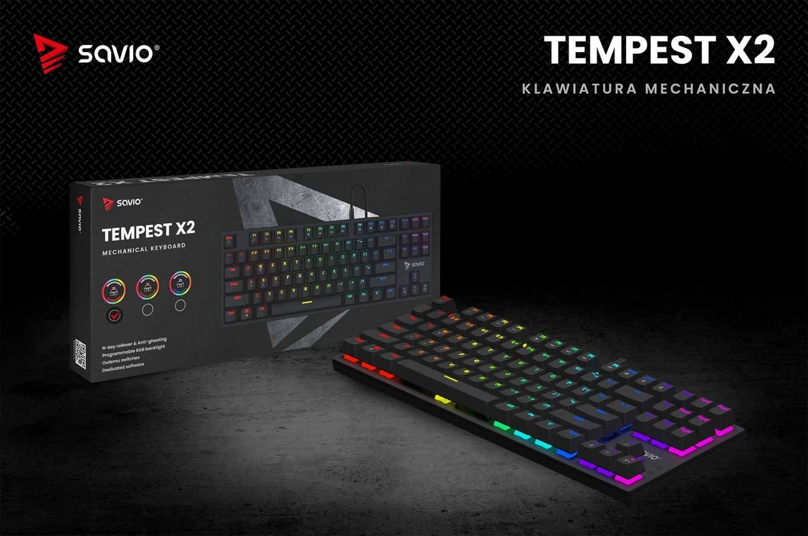 Tastierë mekanike Savio Tempest X2, Outemu Red, RGB, me kabllo, e zezë