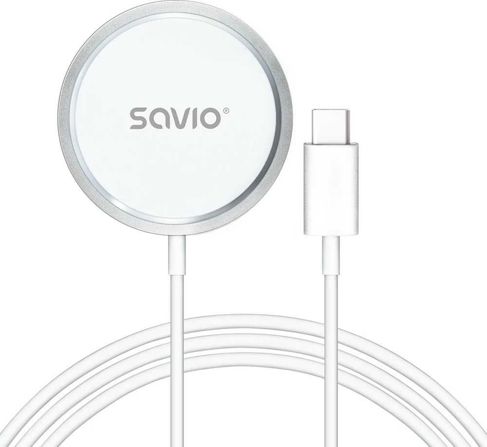 Karikues wireless magnetik Savio LA-11, 15 W, USB Type-C, Bardhë/Gri
