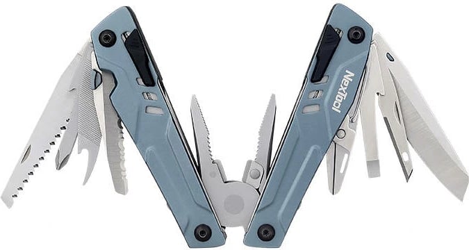 Multitool Nextool NE20045, 15 vegla + set bitash, argjendt/blu