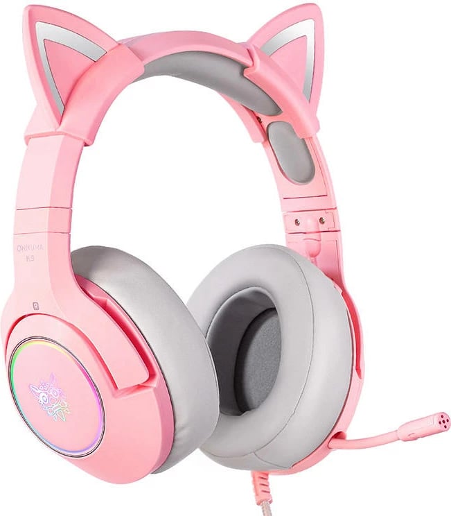 Kufje gaming ONIKUMA K9 me mikrofon, RGB, 3.5mm, Rozë, me veshë maceje