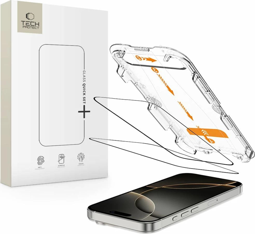Mbrojtës ekrani xham i temperuar Tech-Protect Quick Set+ për iPhone 16 Pro Max, 2 copë