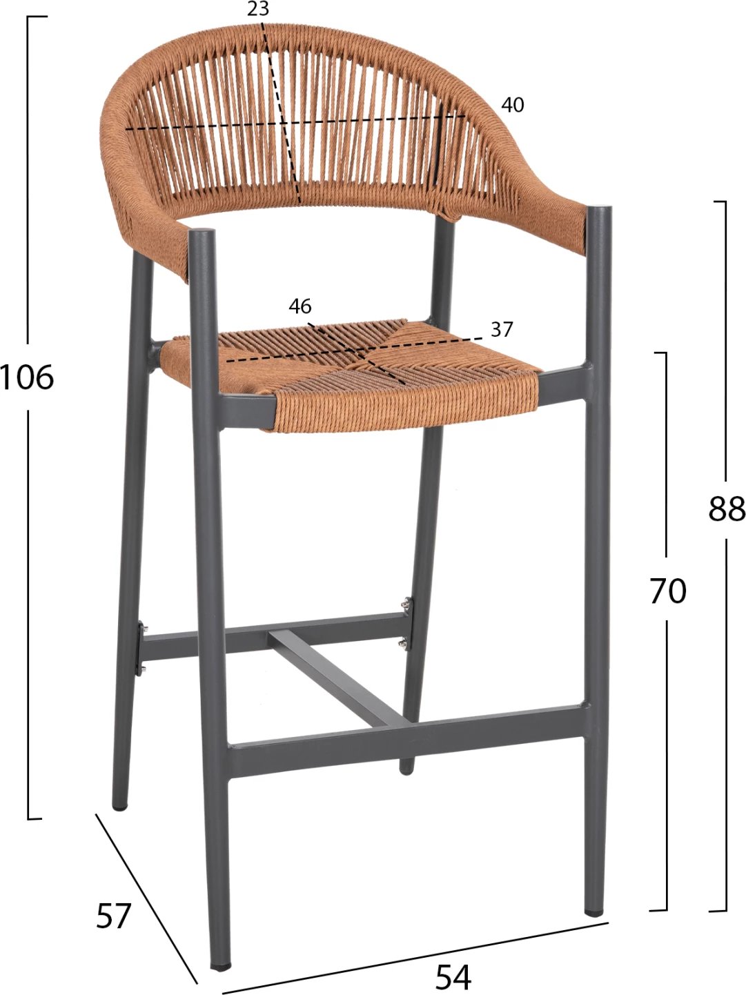 Karrige për bar alumini GREGG FH5788.12 antracit-bezhë ratan sintetik 55x57x106Hcm