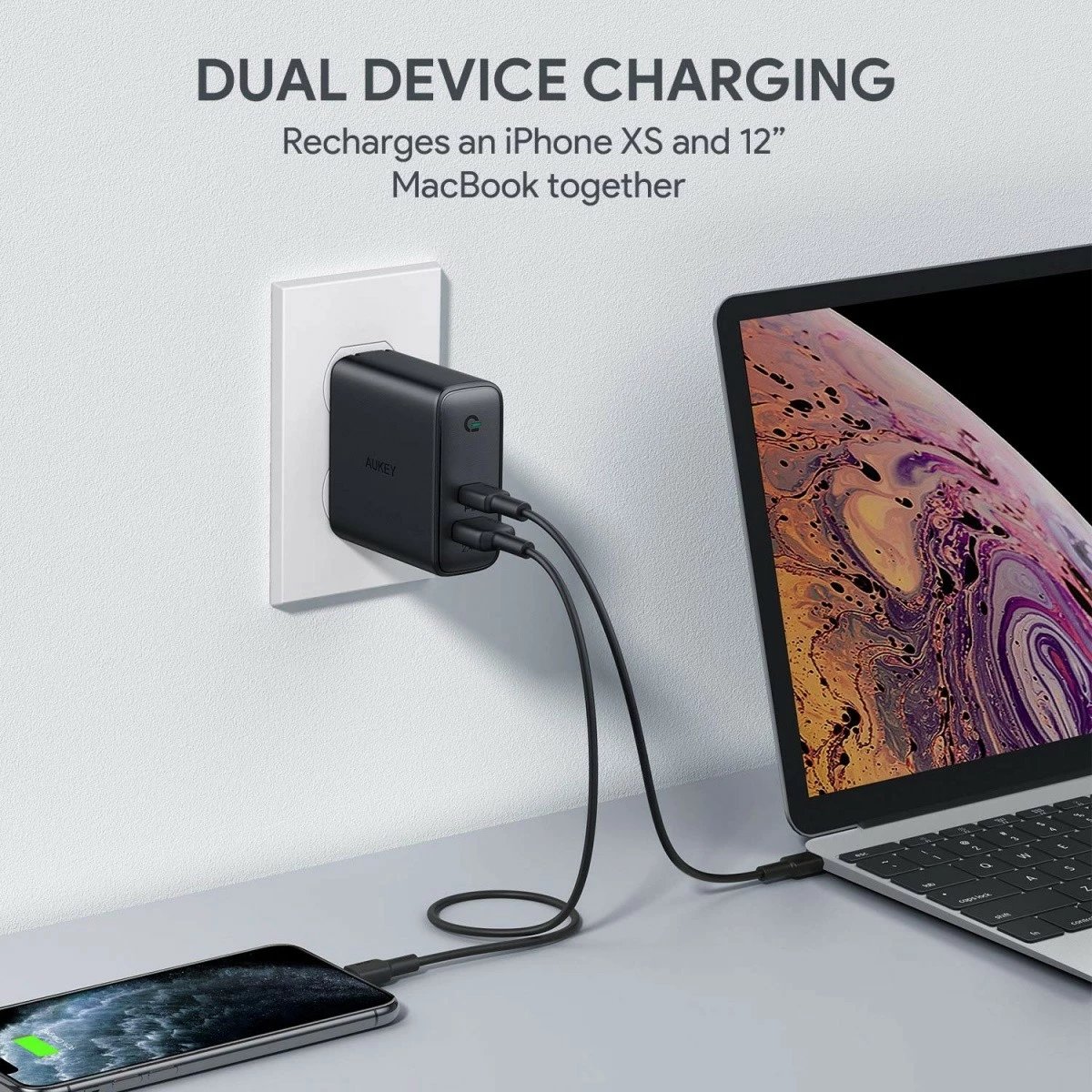 Karikues muri AUKEY PA-D3, 60W, 2xUSB (USB-C + USB 3.0), i zi