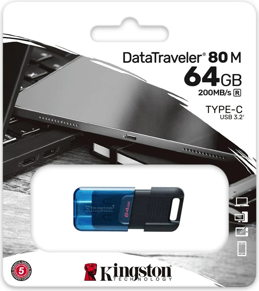 USB Kingston DataTraveler 64GB, USB-C, 3.2 Gen 1, E zezë