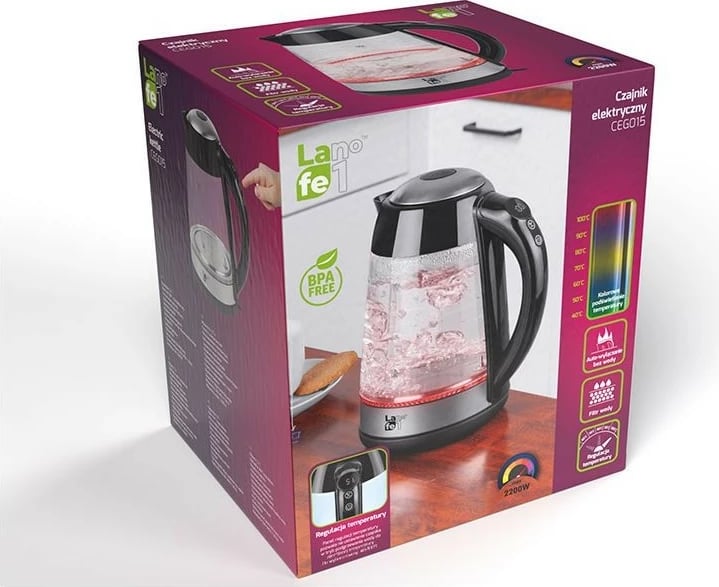 Ibrik elektrik Lafe CEG015, 1.7L, 2200W, xham, i zi/çelik