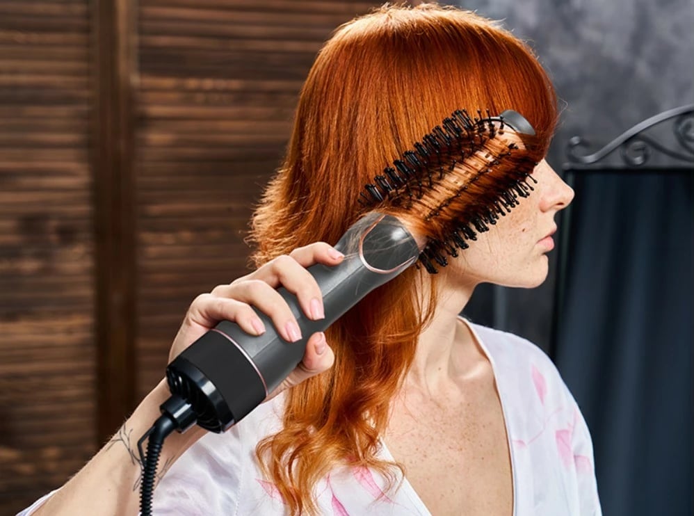 Furçë tharëse dhe ondulues, Lafe Sleek & Shine Brush LAFLOK47460, 1200W, 3 temperatura, 2 shpejtësi, jonizim, cool shot, Black/Sand Pink