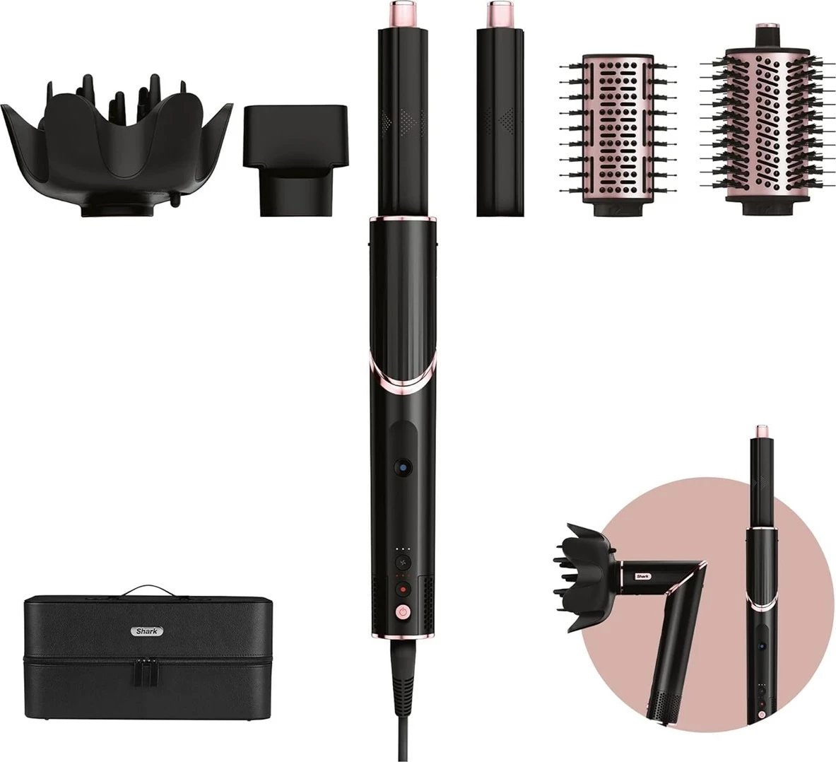 Stiluese për floke Multistyler Shark FlexStyle 5-in-1, 1400W, e zezë/ rozë Stiluese për floke Multistyler Shark FlexStyle 5-in-1, 1400W, e zezë/ rozë