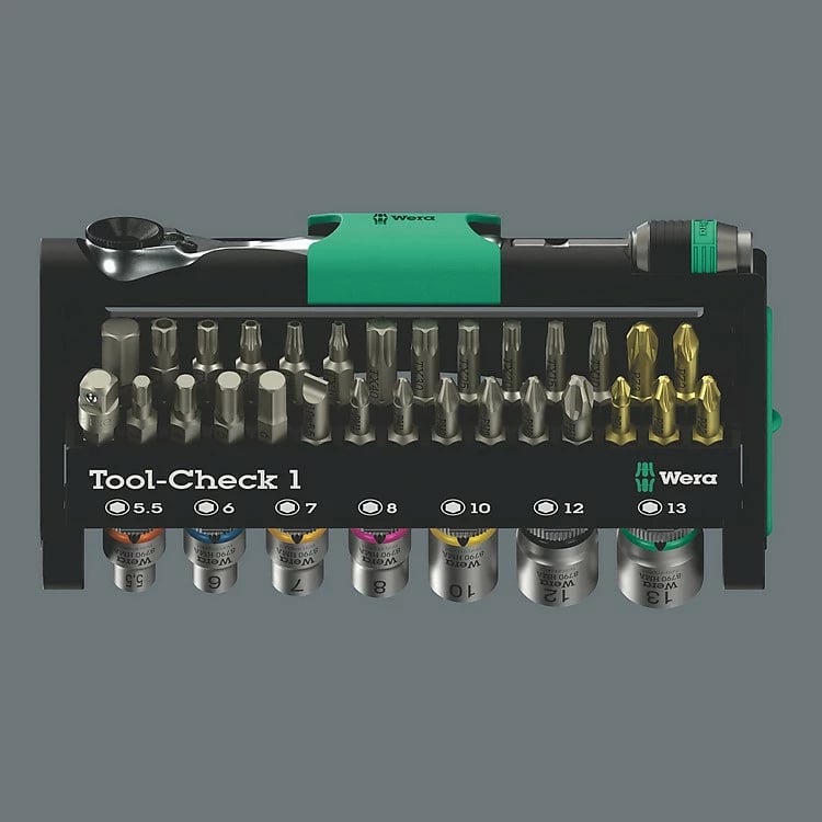 Set veglash Wera Tool-Check 1, kasetë kompakte, ngjyrë e zezë/jeshile/inoks