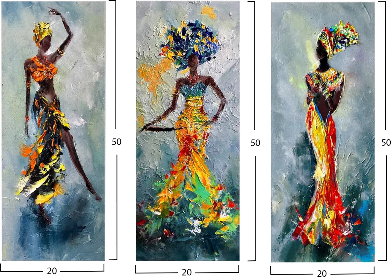 Kanavacë MDF vajzë afrikane me fustan shumëngjyrësh FH7204.02 60x0,3x50 cm