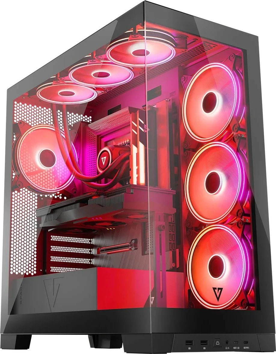 Kasë MODECOM Volcano Space ARGB, Midi Tower, xham i temperuar, e zezë