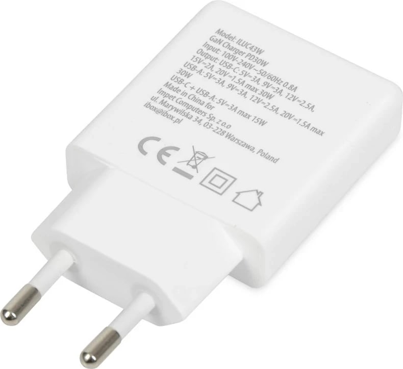 Karikues muri iBOX C-43 Slim GaN PD30W, Bardhë